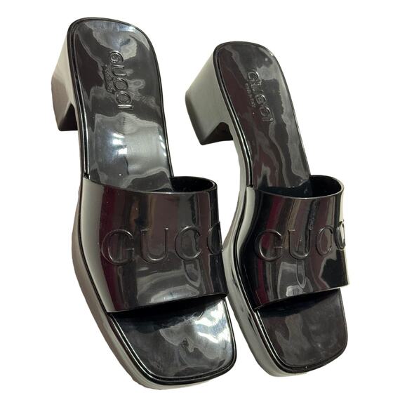 Gucci Rubber Logo Platform Slide Sandal in Black Size 37 Slip-On Open Toe - Picture 4 of 16